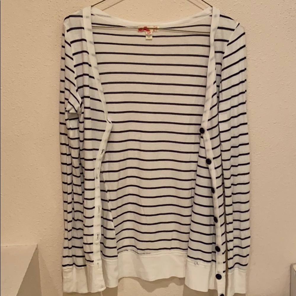 Navy striped button up sweater